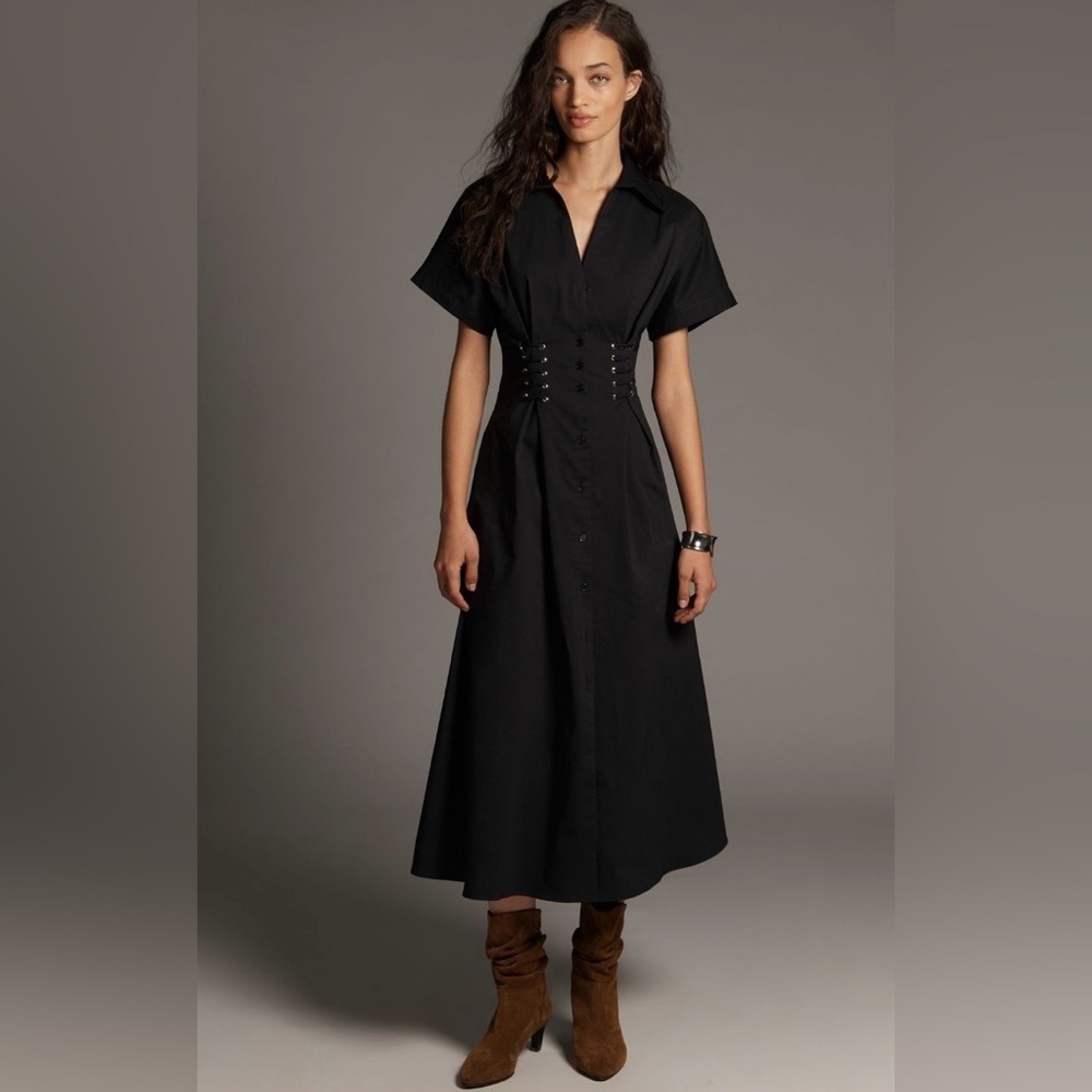 Anthropologie x Exquise The Tobie Tie-Waist Shirt Dress Size XS NWT